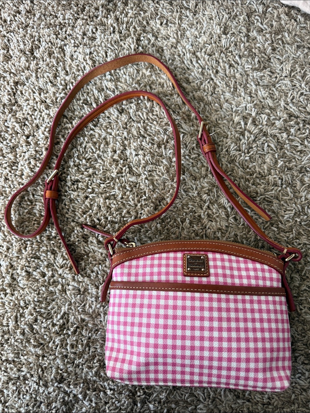 Dooney & Bourke Pink Gingham Check Leather Crossbody Bag